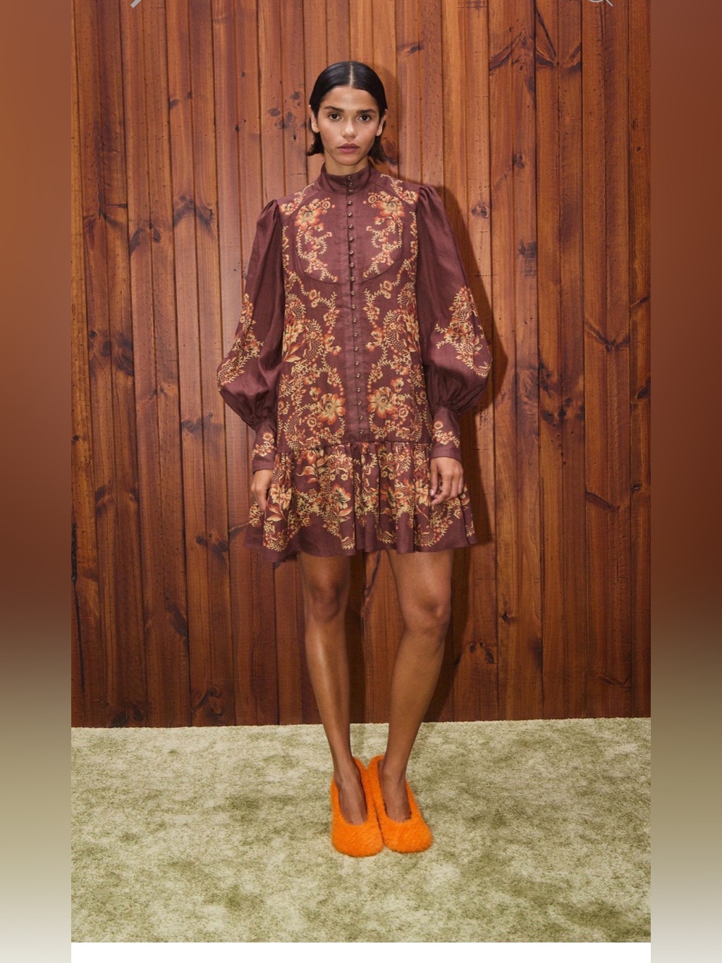 Alemais Brown Floral Mini Dress With Balloon Sleeves Nwt Size 6